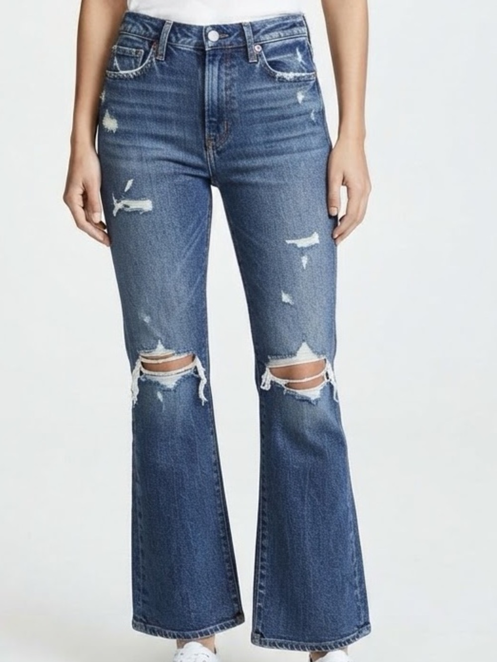 Flying Monkey Distressed High-Rise Straight Leg Jeans - Blue Size 28